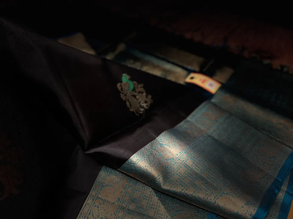 Black & Teal kanchipuram meena butta silk saree, view 4