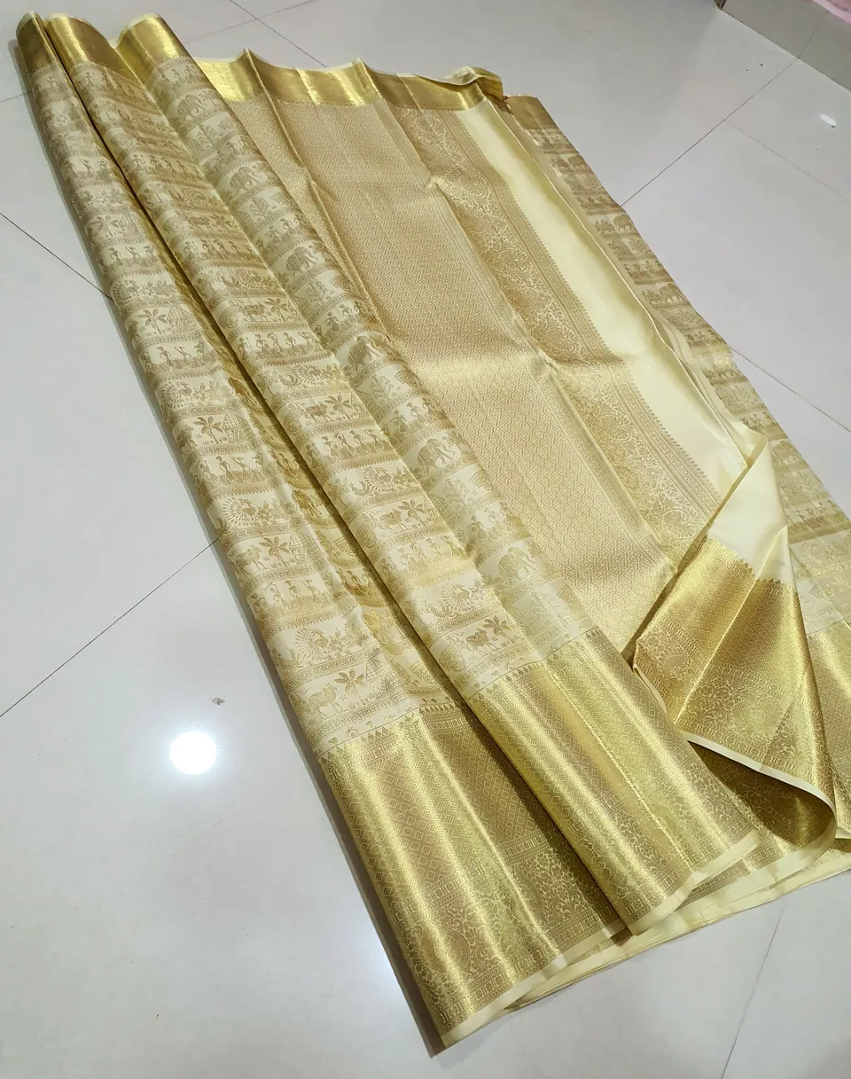 Cream kanchipuram brocade silk saree