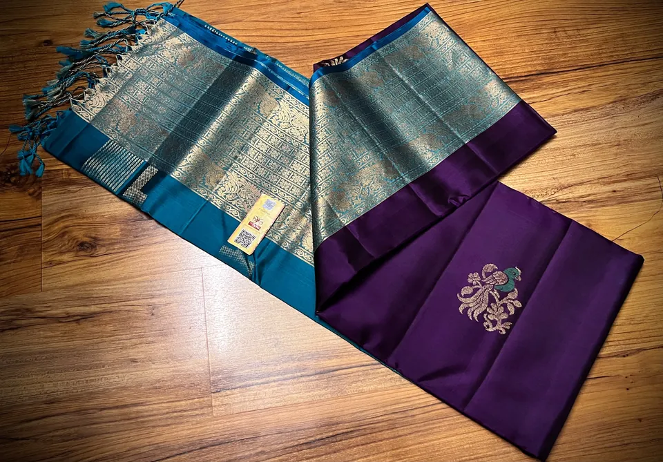 Deep Purple & Teal kanchipuram meena butta silk saree