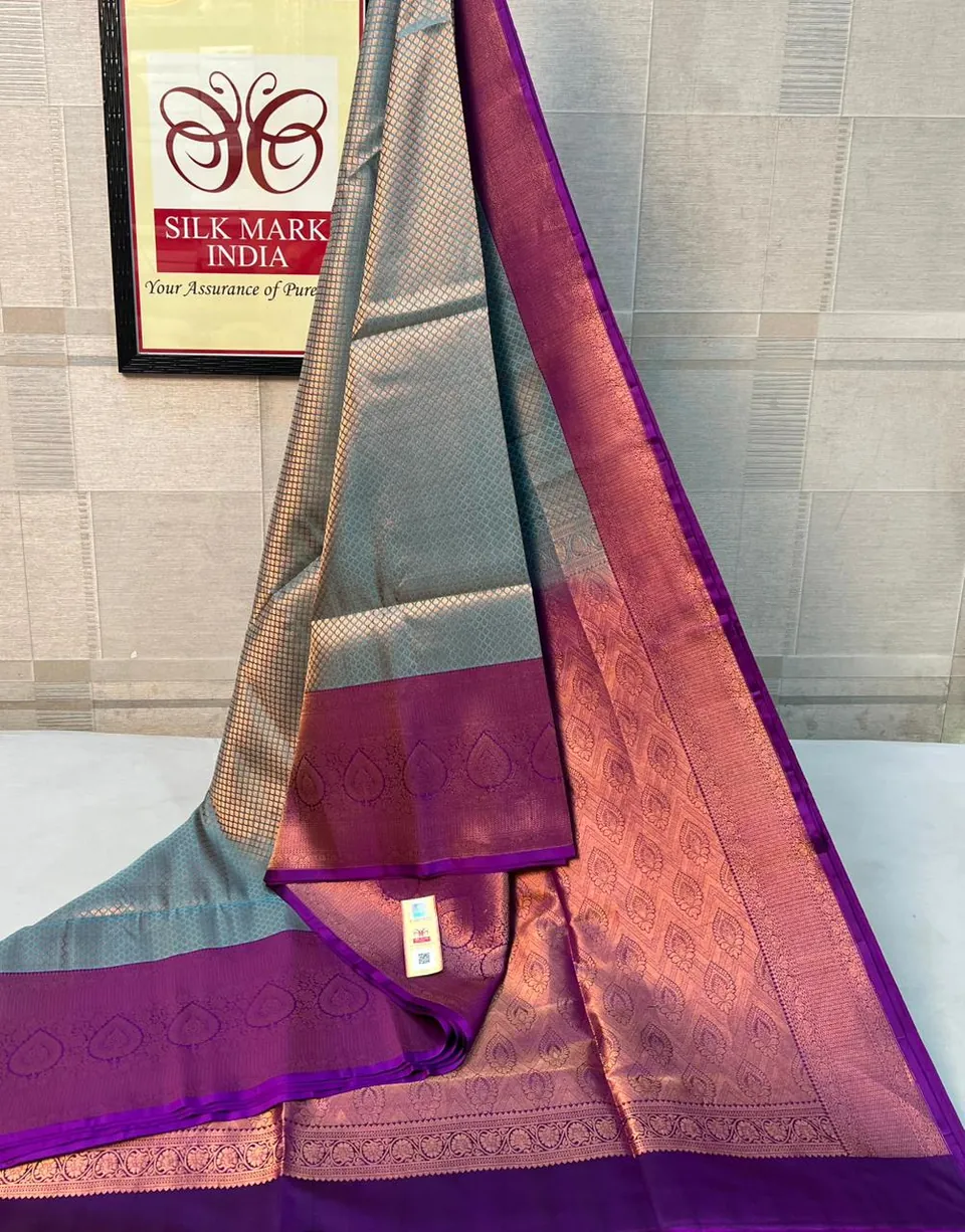Grey & Violet kanchipuram pure silk saree