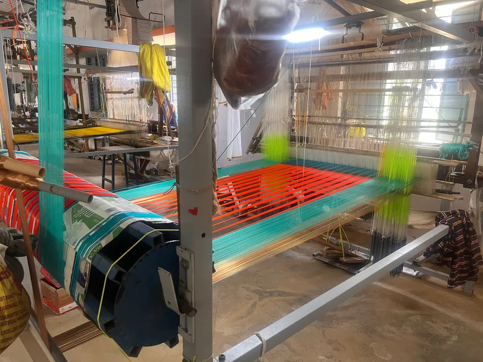 A handloom being set up for weaving silk sarees