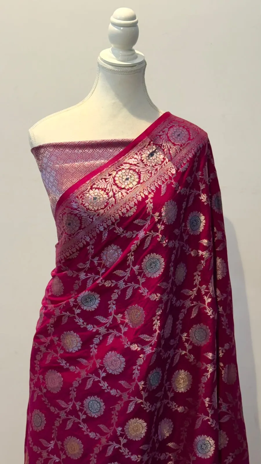 Magenta banarasi katan silk meenakari jaal saree