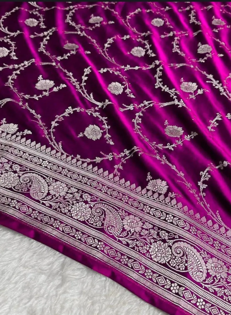 Magenta banarasi mashru silk jaal saree