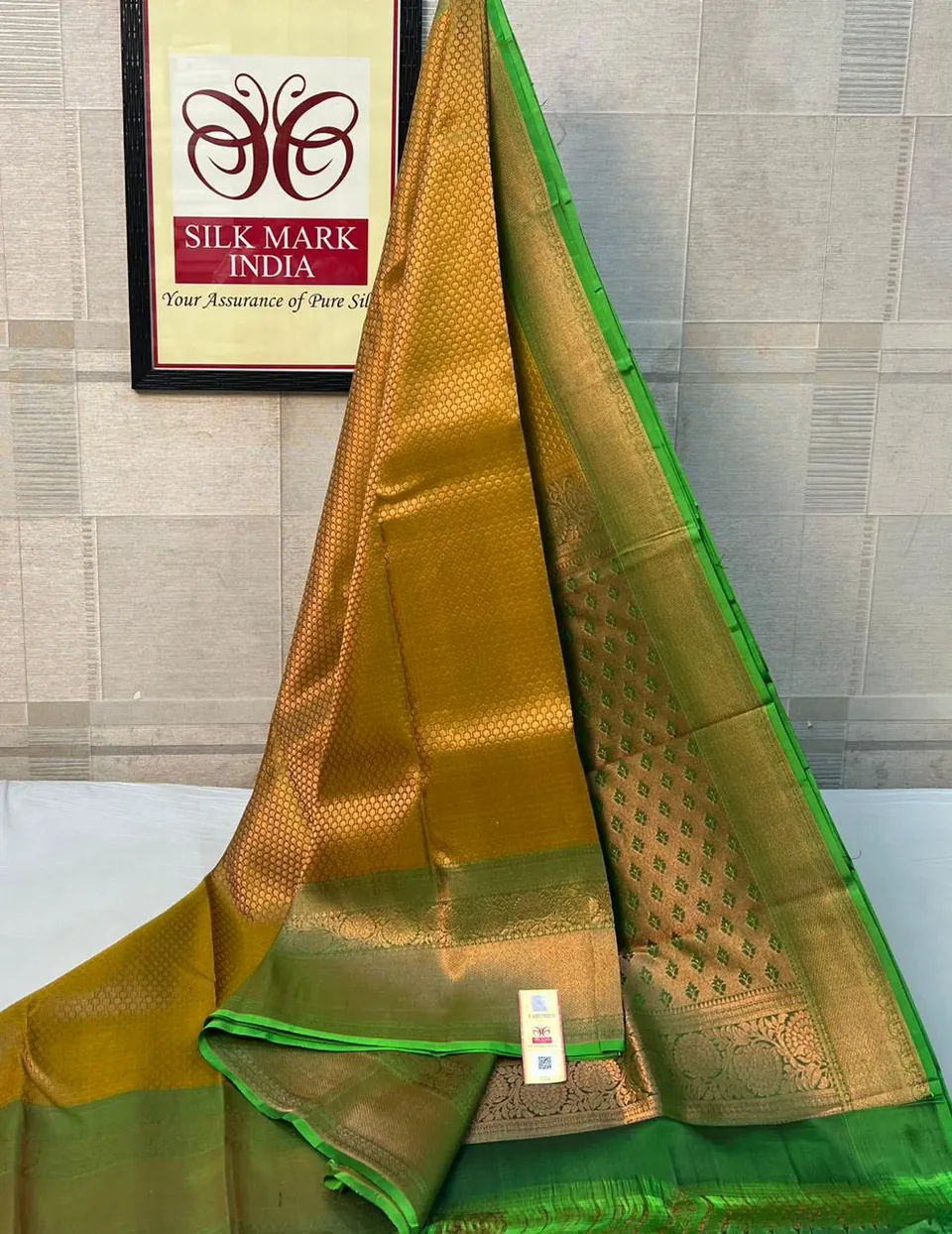 Mustard & Green kanchipuram pure silk saree