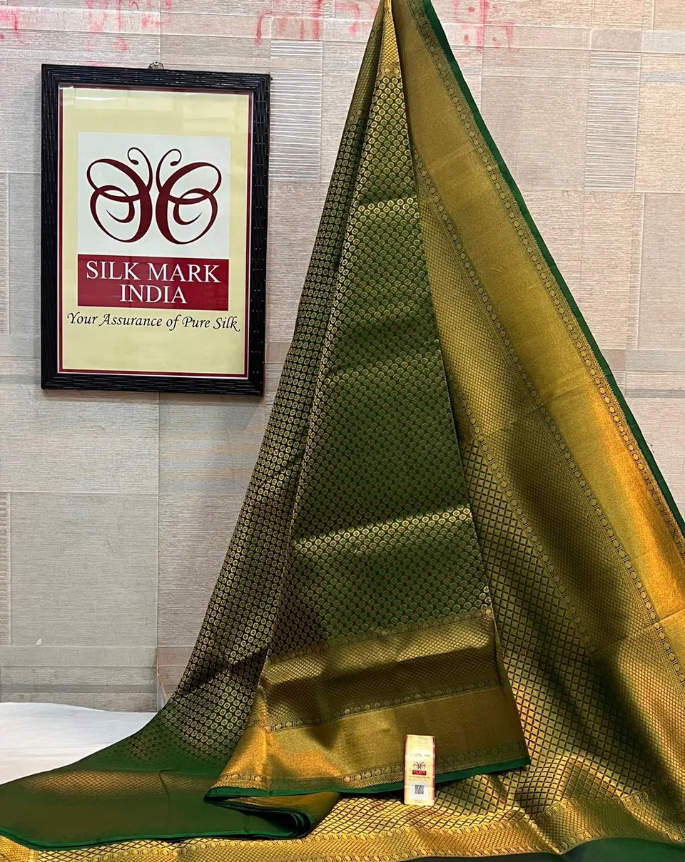 Olive Green & Mustard kanchipuram pure silk saree