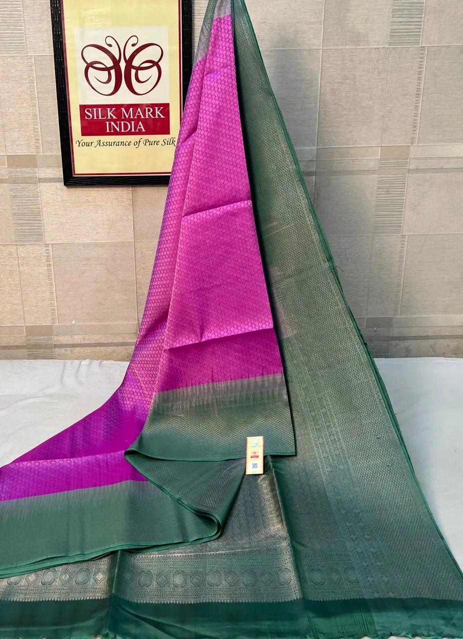 Pink & Bottle Green kanchipuram pure silk saree