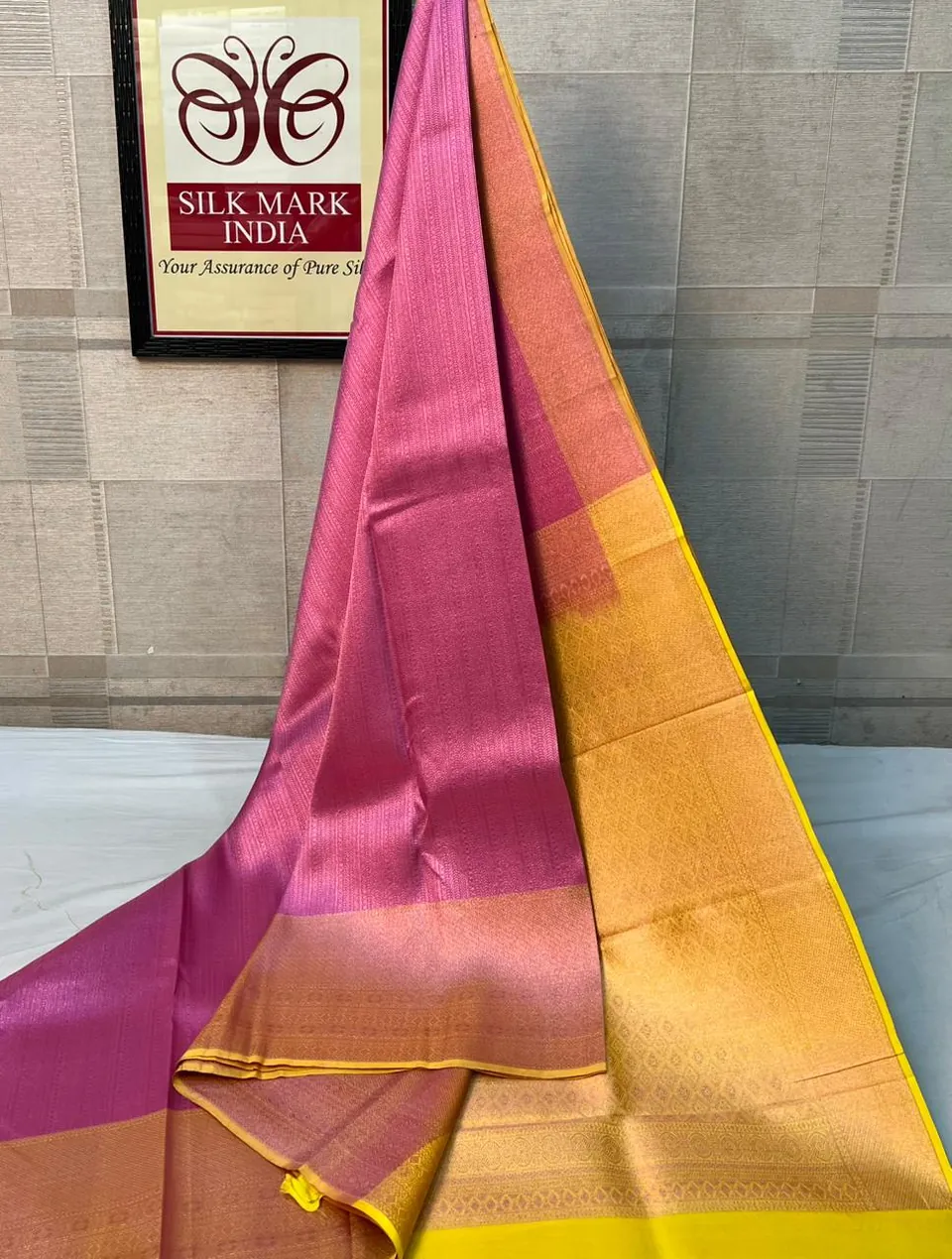 Pink & Yellow kanchipuram pure silk saree