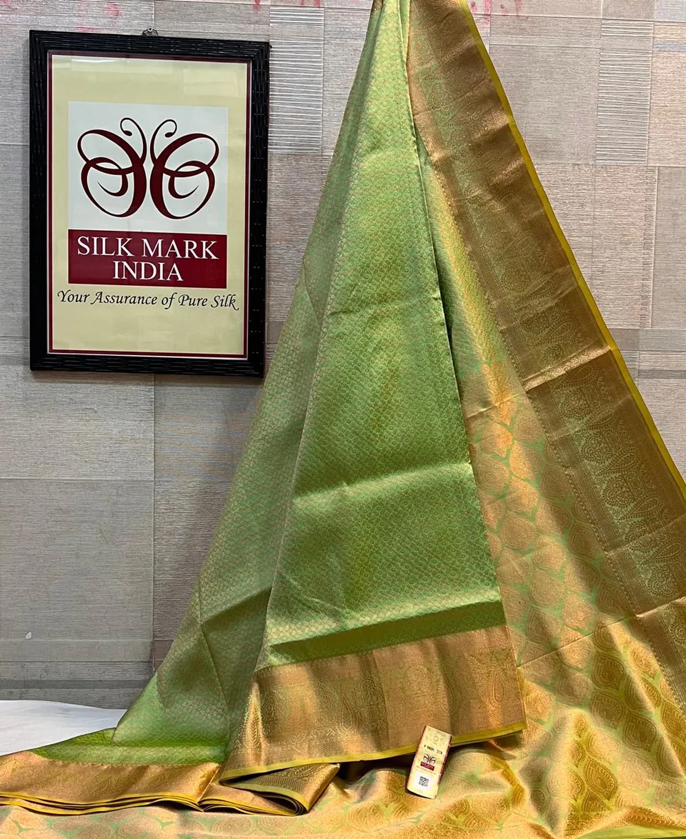 Pista Green & Gold kanchipuram pure silk saree