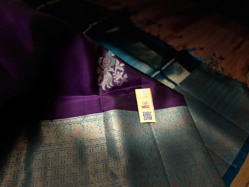 Purple & Teal kanchipuram meena butta silk saree, view 4