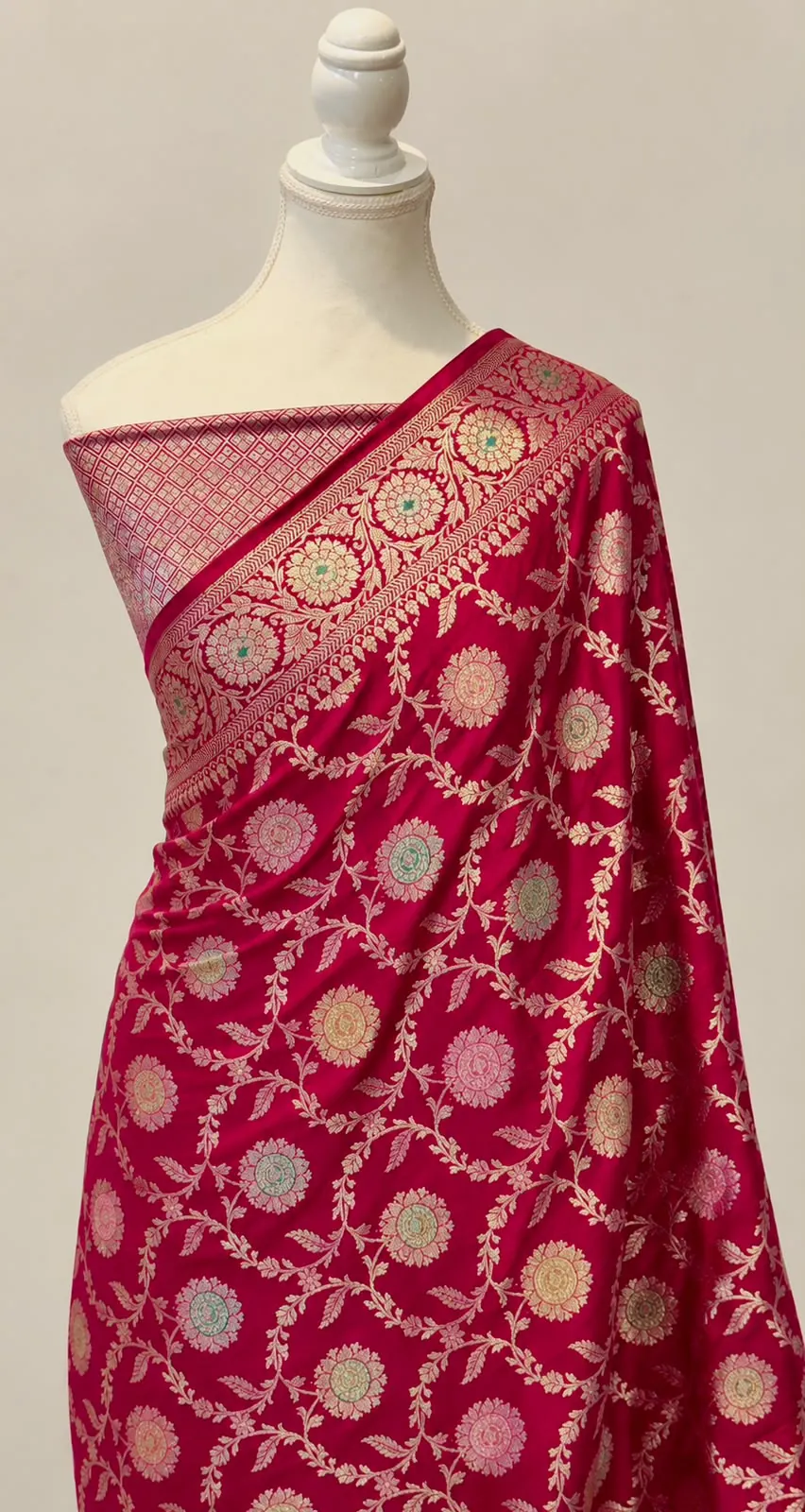 Rani Pink banarasi katan silk meenakari jaal saree