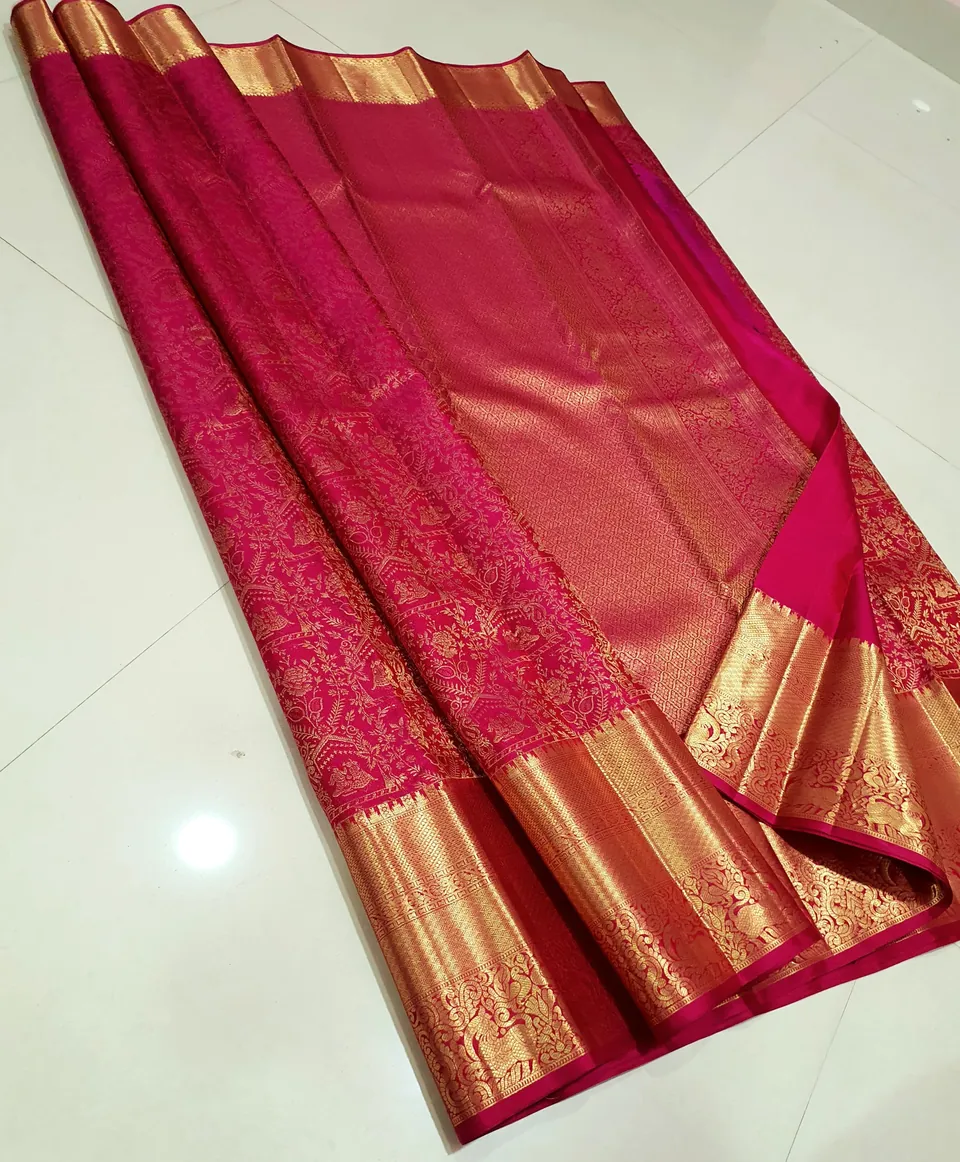 Rani Pink kanchipuram brocade silk saree