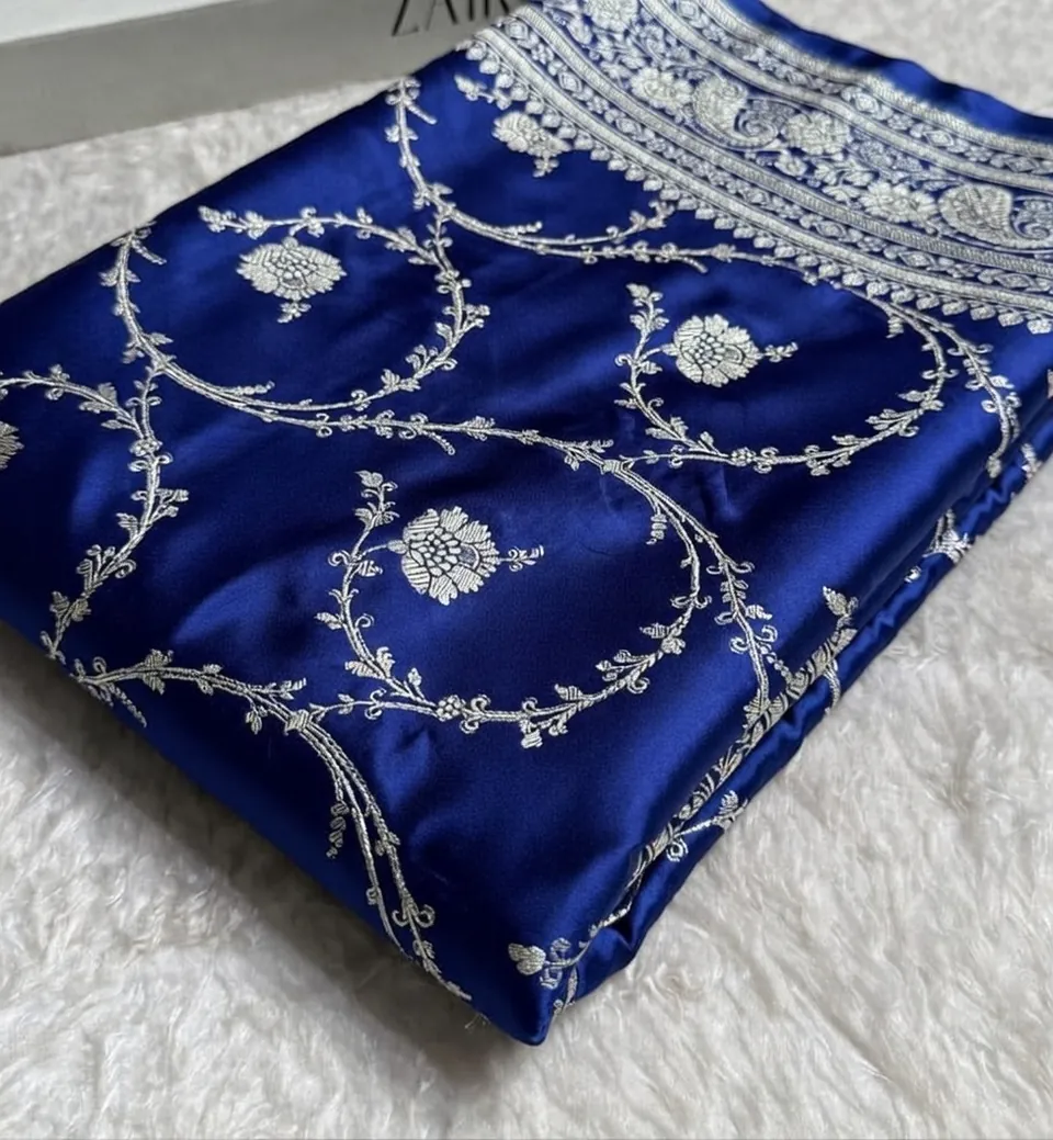 Royal Blue banarasi mashru silk jaal saree