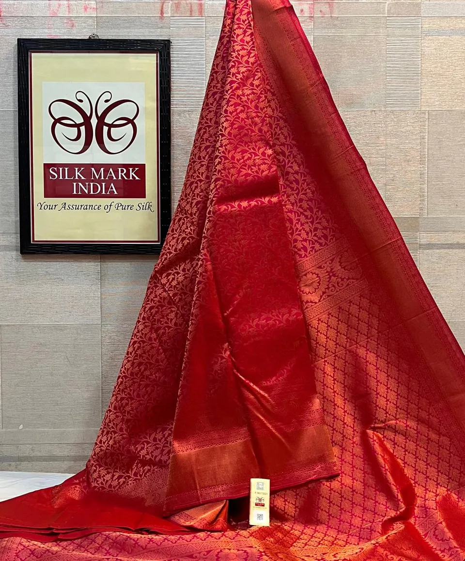 Scarlet Red kanchipuram pure silk saree