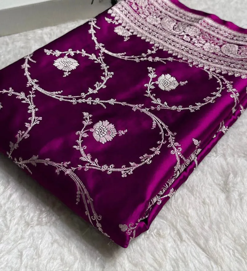 Violet banarasi mashru silk jaal saree