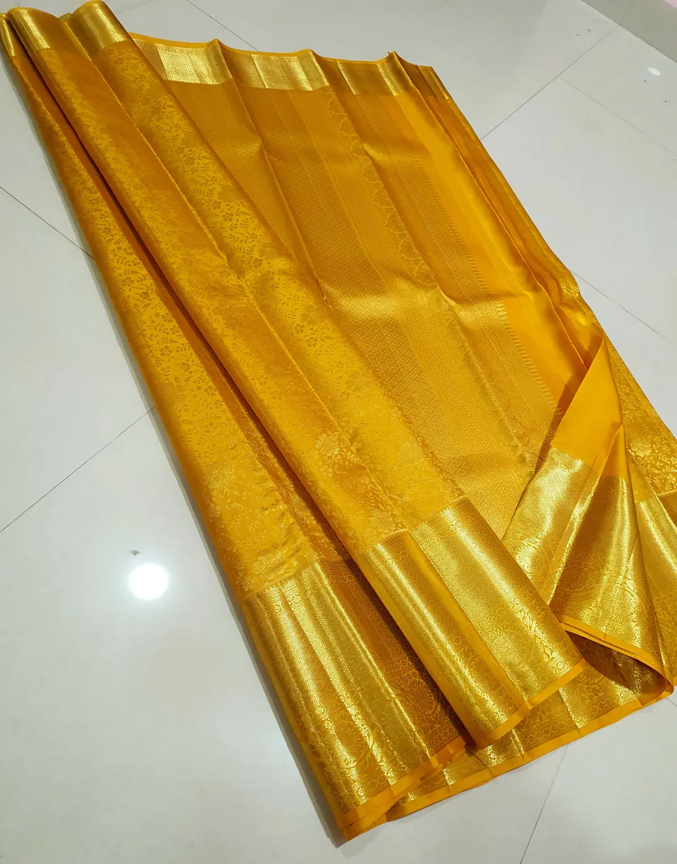 Yellow kanchipuram brocade silk saree